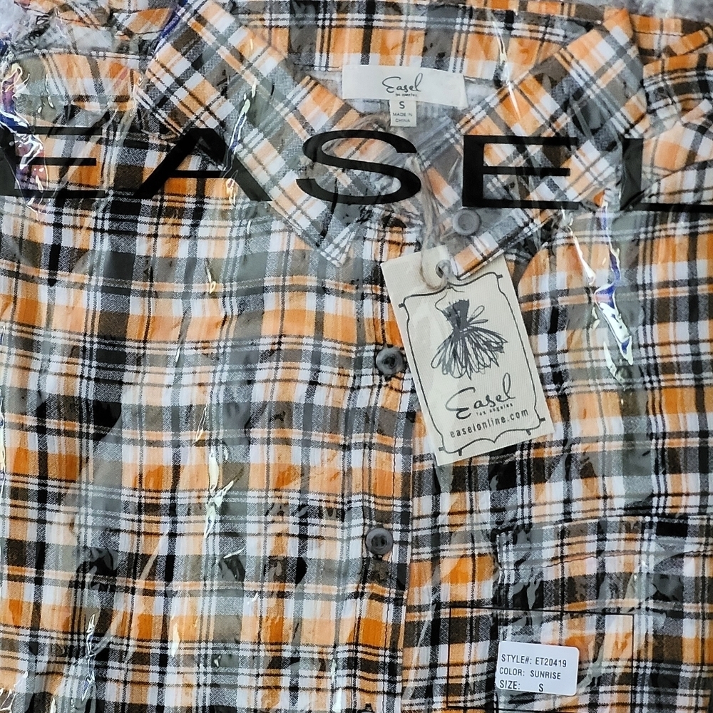 Easel oversized long sleeve button-down tunic plaid shirt NWT - Picture 10 of 12